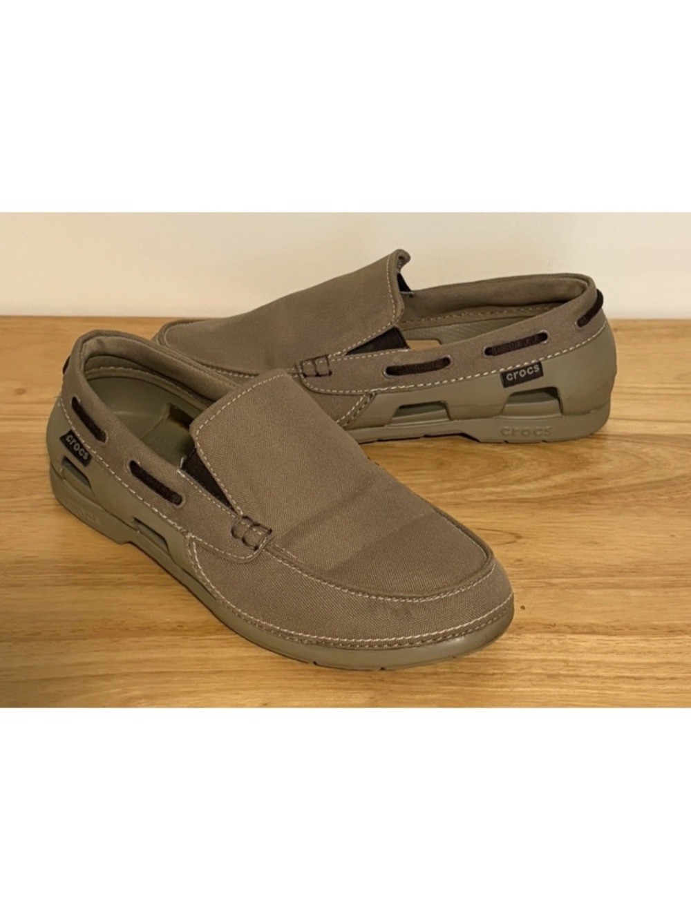 Crocs Beach Line Khaki Beige Tan Brown Slip On Boat Shoes Mens Size 9